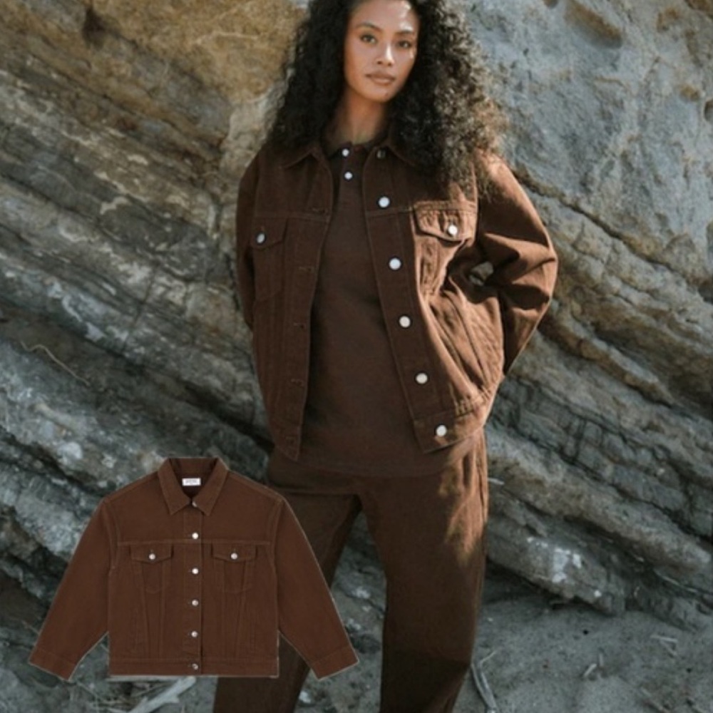 PARKE Oversized Denim Jacket in Brown New